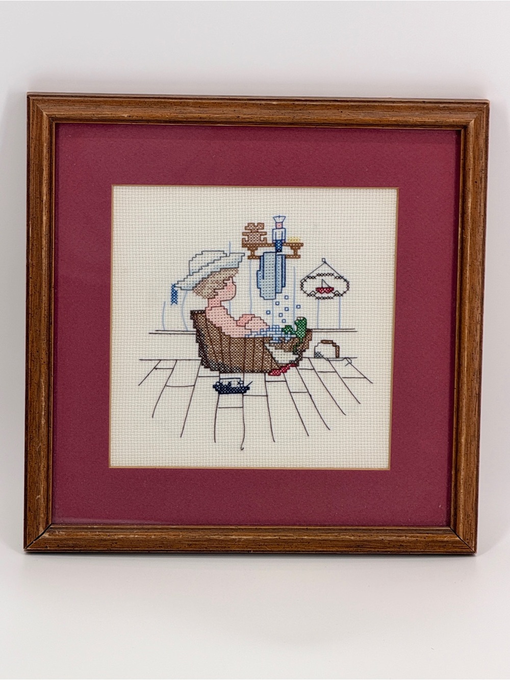 Vintage 80’s Needle Point I Cross Stitch Framed Boy Tubbie
